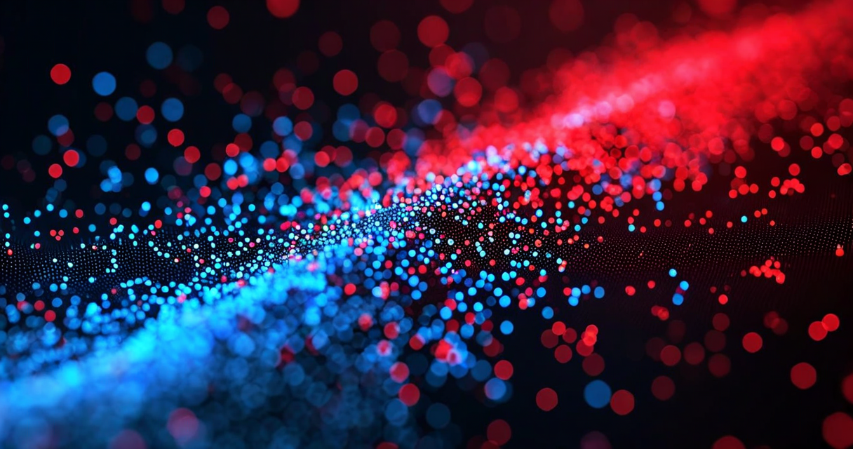 Graph with two distinct clusters — normal behavior band in blue and anomalous outlier points in red, representing application behavioral fingerprint